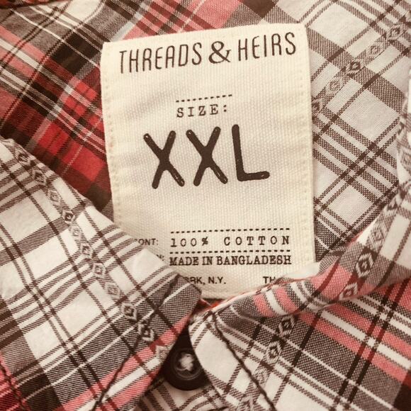 Threads & Heirs Shirt Macy’s Mens XXL Roll-Up Sleeve Button-Up Cotton Plaid NEW - Picture 2 of 8